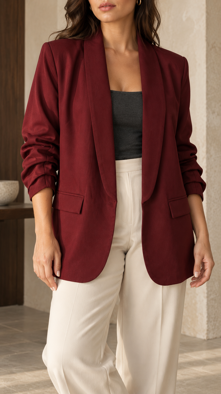 Averine Ruched Sleeve Blazer