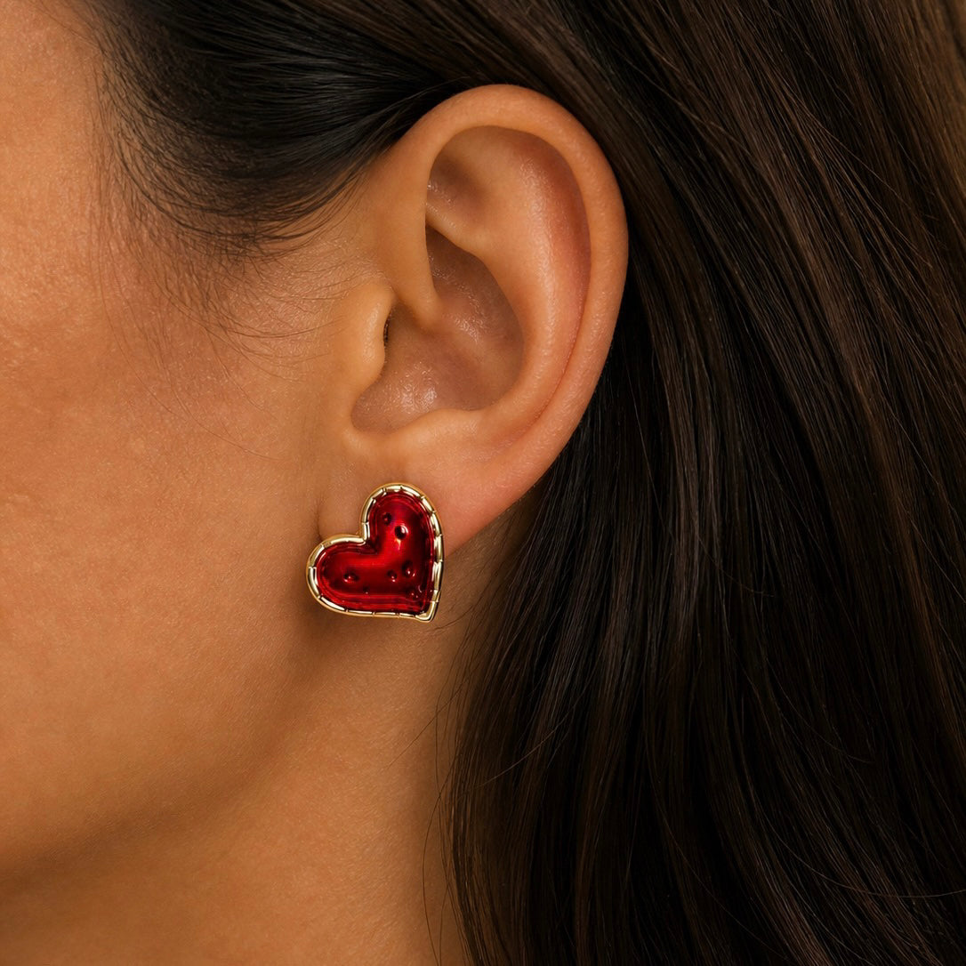 Ruby Heart Earrings