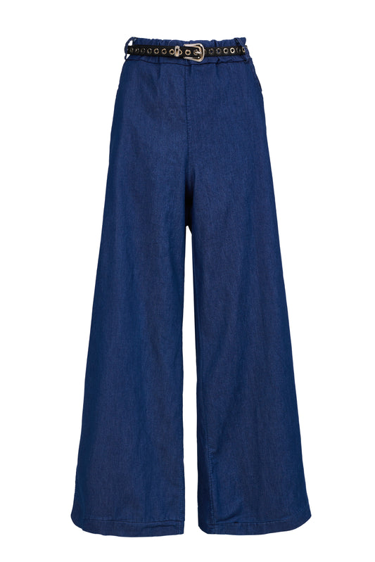 Denim Flow Wide-Leg Pants