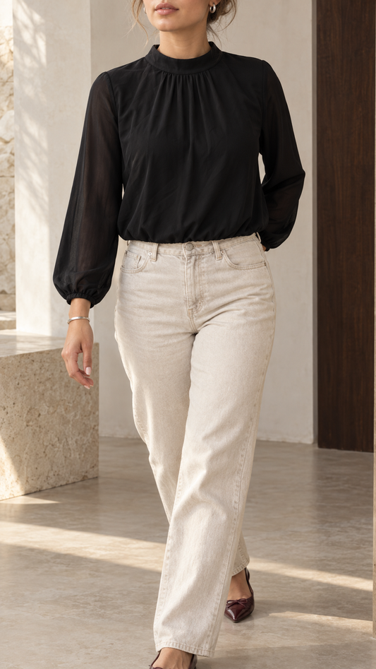 Nivelle High Neck Blouse