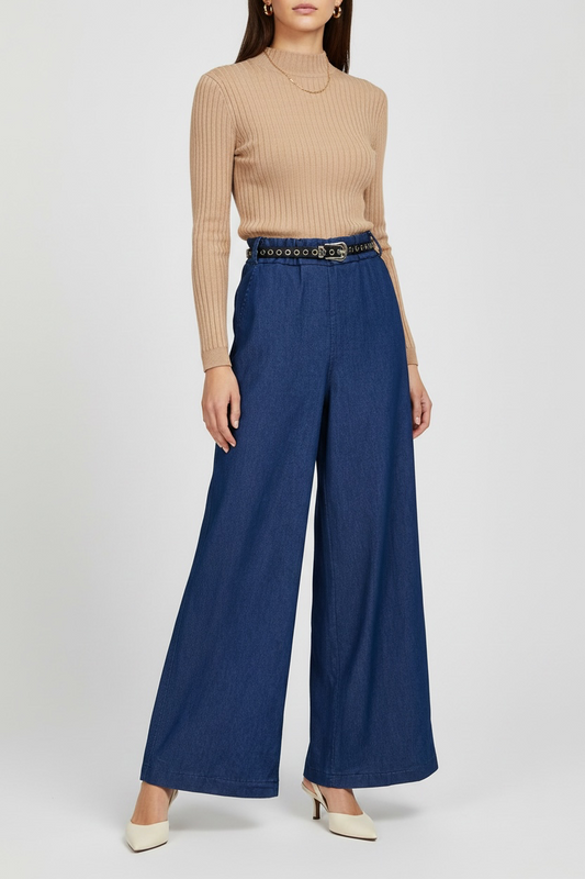 Denim Flow Wide-Leg Pants